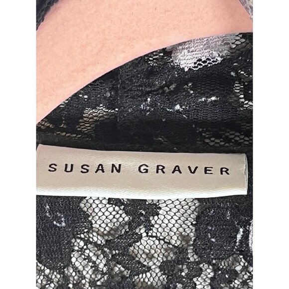 Susan Graver Top Women M Black Cardigan Floral Mesh Polka Dot Preppy Classic 80s - Picture 5 of 9